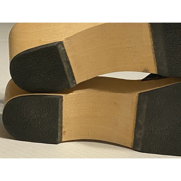 Swedish Hasbeens Peep Toe Clogs Sandals Women's Sz 39 Leather 8.5/9 Navy Blue - Picture 13 of 16